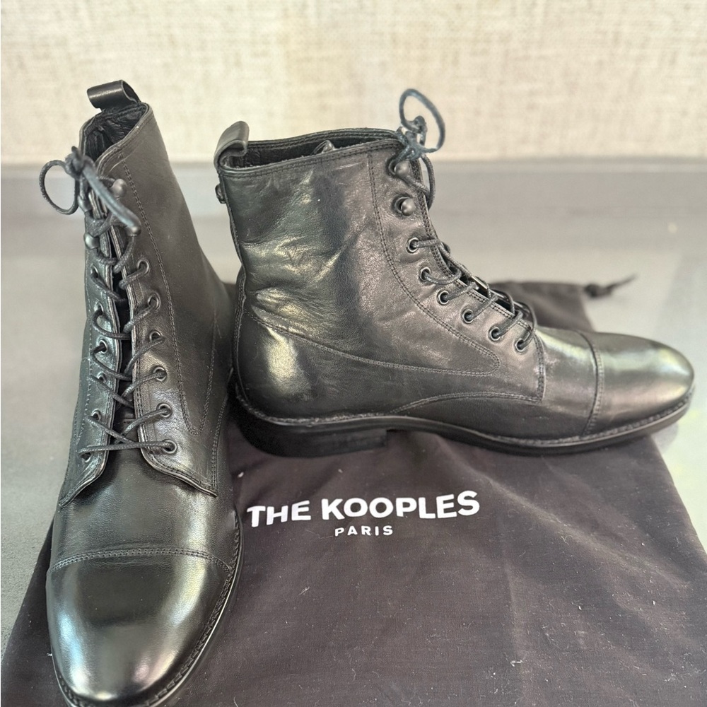 New! The Kooples Black Leather Lace-Up Combat Boots. FR 41/US 10 - Picture 4 of 10